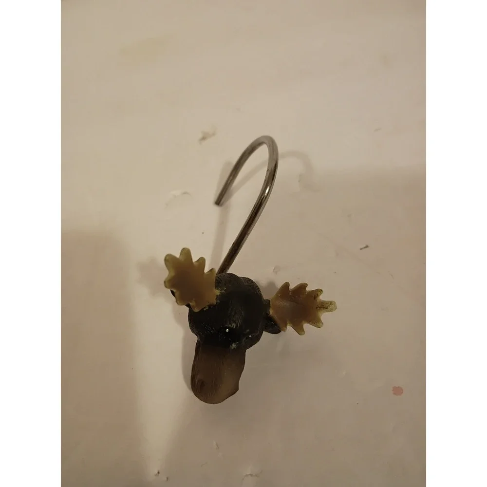 Rustic Bear and Moose Shower Curtain Hooks Set of 12 Lodge Cabin Decor Resin